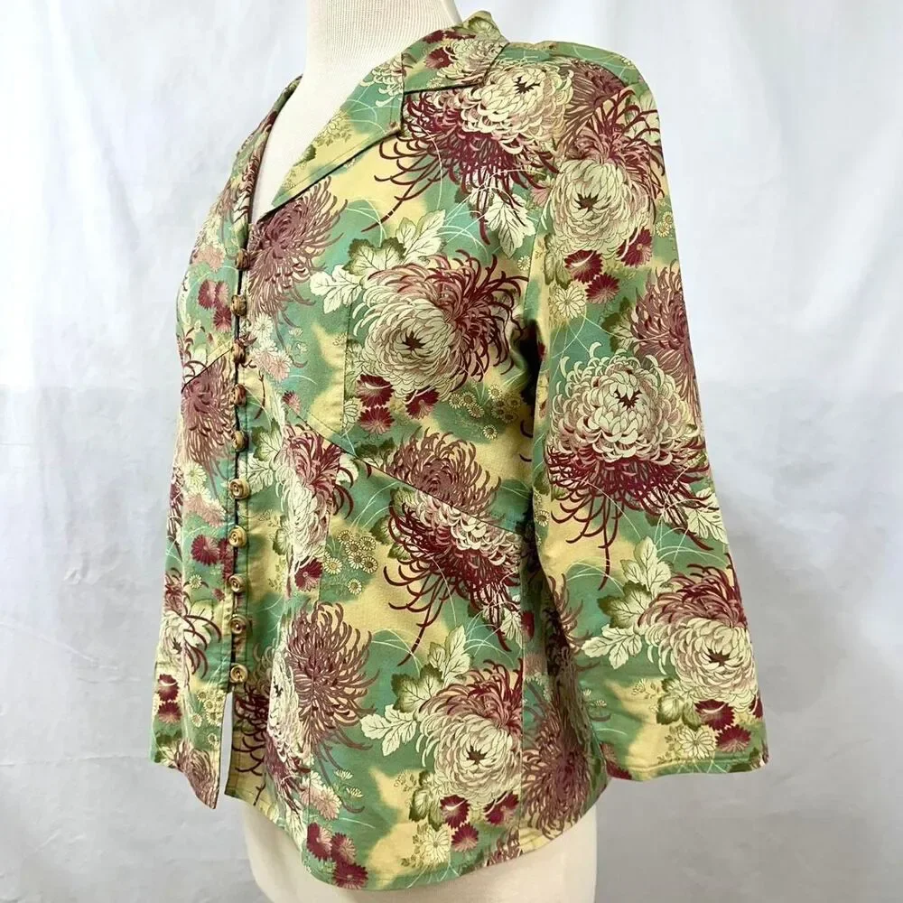 MONTEREY BAY 90s Vintage‎ Green Pink Floral Jacket Womens PM Cottage Fairy Retro